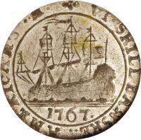 reverse of 6 Skilling - Christian VII (1767) coin with KM# 11 from Danish West Indies.