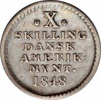 reverse of 10 Skilling - Frederik VII (1848) coin with KM# 20 from Danish West Indies.