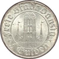 reverse of 5 Gulden (1932) coin with KM# 156 from Danzig. Inscription: Freie Stadt Danzig 5 Gulden