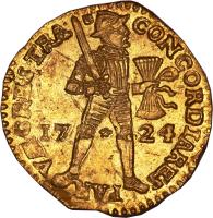 Dutch Republic coin 1 Ducat (1600 - 1794) obverse obverse of 1 Ducat (1600 - 1794) coin with KM# 7 from Dutch Republic. Inscription: CONCORDIA RES PAR VÆ CRES · TRA 1724