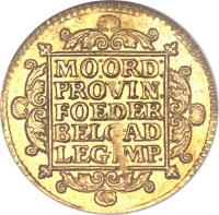 Dutch Republic coin 1 Dukaat (1603 - 1792) reverse reverse of 1 Dukaat (1603 - 1792) coin with KM# 12 from Dutch Republic. Inscription: MO:ORD: PROVIN. FOEDER BELGAD LEGIMP.