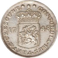 Dutch Republic coin 1 Ducat (1672 - 1794) reverse reverse of 1 Ducat (1672 - 1794) coin with KM# 52 from Dutch Republic. Inscription: CONCORDIA RES PARVÆ CRESCUNT