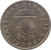 obverse of 5 Santimi (1992 - 2009) coin with KM# 16 from Latvia. Inscription: LATVIJAS REPUBLIKA · 2006 ·