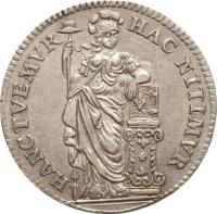 Dutch Republic coin 10 Stuivers (1748 - 1762) reverse reverse of 10 Stuivers (1748 - 1762) coin with KM# 95 from Dutch Republic. Inscription: HANCTVEMVR HAC NITIMVR