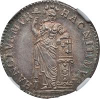 Dutch Republic coin 1/4 Gulden (1758 - 1759) reverse reverse of 1/4 Gulden (1758 - 1759) coin with KM# 135 from Dutch Republic. Inscription: HAC NITIMVR HANCTVEMVR