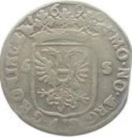 Dutch Republic coin 6 Stuiver (1690 - 1696) obverse obverse of 6 Stuiver (1690 - 1696) coin with KM# 48 from Dutch Republic. Inscription: MO NO ARG CIV GRONINGAE 6 S 1690
