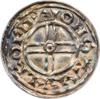 England coin 1 Penny - Cnut - Short Cross (1029 - 1036) reverse reverse of 1 Penny - Cnut - Short Cross (1029 - 1036) coin with SP# 1159 from England. Inscription: + AELFPINE ON ECX