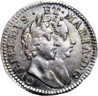 England coin 4 Pence - William & Mary - Maundy Coinage (1689 - 1694) obverse obverse of 4 Pence - William & Mary - Maundy Coinage (1689 - 1694) coin with SP# 3439 from England. Inscription: GVLIELMVS · ET · MARIA · D · G