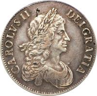 England coin 1 Crown - Charles II - 2'nd Portrait (1664 - 1666) obverse obverse of 1 Crown - Charles II - 2'nd Portrait (1664 - 1666) coin with SP# 3355 from England. Inscription: CAROLVS · II · DEI · GRATIA