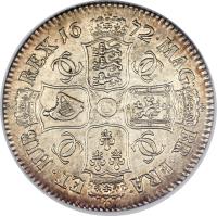 England coin 1/2 Crown - Charles II (1666 - 1672) reverse reverse of 1/2 Crown - Charles II (1666 - 1672) coin with SP# 3366 from England. Inscription: MAG · BR · FRA · ET · HIB REG · 16 71 · CC CC CC CC