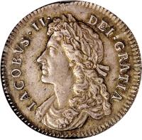 England coin 1 Shilling - James II (1685 - 1688) obverse obverse of 1 Shilling - James II (1685 - 1688) coin with SP# 3410 from England. Inscription: IACOBVS · II · DEI · GRATIA