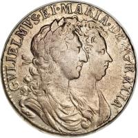 England coin 1/2 Crown - William & Mary (1689) obverse obverse of 1/2 Crown - William & Mary (1689) coin with SP# 3434 from England. Inscription: GVLIELMVS · ET · MARIA · DEI · GRATIA