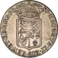 England coin 1/2 Crown - William & Mary (1689) reverse reverse of 1/2 Crown - William & Mary (1689) coin with SP# 3434 from England. Inscription: MAG · BR FR · ET · HIB · REX · ET REGINA · 16 89 ·