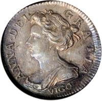 England coin 6 Pence - Anne (1703 - 1707) obverse obverse of 6 Pence - Anne (1703 - 1707) coin with SP# 3590 from England. Inscription: ANNA · DEI · GRATIA · VIGO ·