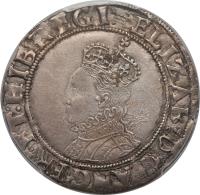 England coin 1 Shilling - Elizabeth I (1601 - 1602) obverse obverse of 1 Shilling - Elizabeth I (1601 - 1602) coin with SP# 2577 from England. Inscription: ELIZAB.D.G.ANG:FR:ET:HIB:REGINA: