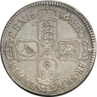 England coin 1/2 Crown - James II (1685 - 1687) reverse reverse of 1/2 Crown - James II (1685 - 1687) coin with SP# 3408 from England. Inscription: MAG · BR · FRA · ET · HIB REX · 16 86 ·