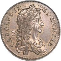 England coin 1 Shilling - Charles II (1663 - 1669) obverse obverse of 1 Shilling - Charles II (1663 - 1669) coin with SP# 3371 from England. Inscription: CAROLVS · II · DEI · GRATIA
