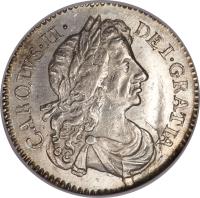 England coin 6 Pence - Charles II (1674 - 1684) obverse obverse of 6 Pence - Charles II (1674 - 1684) coin with SP# 3382 from England. Inscription: CAROLVS · II · DEI · GRATIA