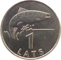 reverse of 1 Lats (1992 - 2008) coin with KM# 12 from Latvia. Inscription: 1 LATS