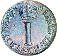 England coin 1 Penny - William III - Maundy Coinage (1698 - 1701) reverse reverse of 1 Penny - William III - Maundy Coinage (1698 - 1701) coin with SP# 3552 from England. Inscription: MAG · BR · FR · ET · HIB · REX · 17 01 · I
