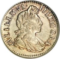 England coin 3 Pence - William III - Maundy Coinage (1698 - 1701) obverse obverse of 3 Pence - William III - Maundy Coinage (1698 - 1701) coin with SP# 3550 from England. Inscription: GVLIELMVS · III · DEI · GRA ·