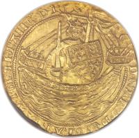 England coin 1 Noble - Edward III - Pre-Treaty Coinage (1356 - 1361) obverse obverse of 1 Noble - Edward III - Pre-Treaty Coinage (1356 - 1361) coin with SP# 1490 from England. Inscription: EDWAR D GRA REX ANGL Z FRANC D HIB