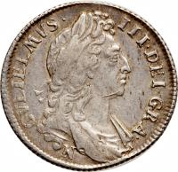 England coin 1 Shilling - William III - Norwich mint (1696 - 1697) obverse obverse of 1 Shilling - William III - Norwich mint (1696 - 1697) coin with SP# 3501 from England.