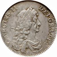 England coin 1/2 Crown - Charles II - 2'nd Portrait (1667 - 1670) obverse obverse of 1/2 Crown - Charles II - 2'nd Portrait (1667 - 1670) coin with SP# 3365 from England.