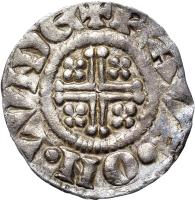 England coin 1 Penny - John - Short Cross (1204 - 1209) reverse reverse of 1 Penny - John - Short Cross (1204 - 1209) coin with SP# 1352 from England. Inscription: + RAVF · ON · LVNDЄ