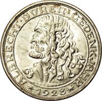 reverse of 3 Reichsmark - Albrecht Dürer (1928) coin with KM# 58 from Germany.