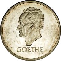 reverse of 5 Reichsmark - Goethe (1932) coin with KM# 77 from Germany. Inscription: GOETHE