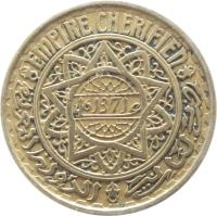 Morocco coin 50 Francs - Mohammed V (1952) obverse obverse of 50 Francs - Mohammed V (1952) coin with Y# 51 from Morocco. Inscription: EMPIRE CHERIFIEN 1371