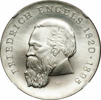 Germany coin 20 Mark - Friedrich Engels (1970) obverse obverse of 20 Mark - Friedrich Engels (1970) coin with KM# 28 from Germany.