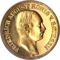 obverse of 10 Mark - Friedrich August III (1905 - 1912) coin with KM# 1264 from German States. Inscription: FRIEDRICH AUGUST KONIG V.SACHSEN