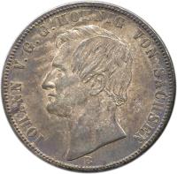 obverse of 1 Vereinsthaler - Johann (1868 - 1871) coin with KM# 1223 from German States. Inscription: IOHANN V.G.G. KOENIG VON SACHSEN B