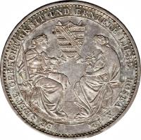 German States coin 1 Thaler - Friedrich August II - Death (1854) reverse reverse of 1 Thaler - Friedrich August II - Death (1854) coin with KM# 1180 from German States. Inscription: ER SÆETE GERECHTIGKEIT UND ERNTETE LIEBE. HOSEA X. 12.