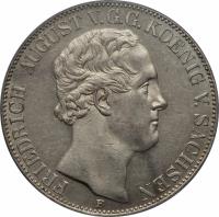 obverse of 2 Thaler / 3 1/2 Gulden - Friedrich August II (1839 - 1854) coin with KM# 1149 from German States. Inscription: FRIEDRICH AUGUST V.G.G.KOENIG V. SACHSEN