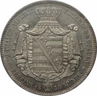 reverse of 2 Thaler / 3 1/2 Gulden - Friedrich August II (1839 - 1854) coin with KM# 1149 from German States. Inscription: 2 THALER VII EINE F.MARK 3 1/2 GULDEN VEREINS 1851 MÜNZE