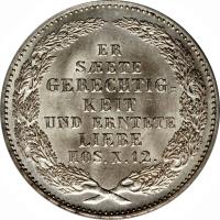 reverse of 1/3 Reichsthaler - Johann - Death of King (1854) coin with KM# 1179 from German States. Inscription: ER SAETE GERECHTIGKEIT UND ERNTETE LIEBE HOS.X.12.