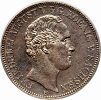 obverse of 1 Thaler - Friedrich August II (1850 - 1854) coin with KM# 1175 from German States. Inscription: FRIEDRICH AUGUST V.G.G. KOENIG V. SACHSEN