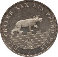 obverse of 1 Vereinsthaler - Alexander Carl (1861 - 1862) coin with KM# 88 from German States. Inscription: EIN THALER XXX EIN PFUND FEIN A