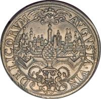 reverse of 1 Thaler - Ferdinand III (1639 - 1645) coin with KM# 77 from German States. Inscription: AVGVSTA · VIN DELICORUM 16 41