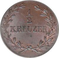 reverse of 1/2 Kreuzer - Ludwig I (1821 - 1826) coin with KM# 186 from German States. Inscription: 1/2 KREUZER