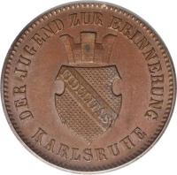 German States coin 1 Kreuzer - Friedrich I - Karlsruhe Victory Over France (1871) obverse obverse of 1 Kreuzer - Friedrich I - Karlsruhe Victory Over France (1871) coin with KM# 255 from German States. Inscription: DER JUGEND ZUR ERINNERUNG KARLSRUHE