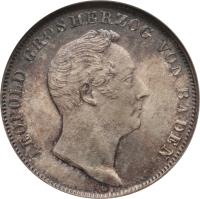 obverse of 1/2 Gulden - Leopold I (1838 - 1846) coin with KM# 209 from German States. Inscription: LEOPOLD GROSHERZOG VON BADEN