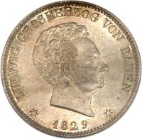 obverse of 1 Kronenthaler - Ludwig I (1829 - 1830) coin with KM# 193 from German States. Inscription: LUDWIG GROSCHERZOG VON BADEN * 1829 *