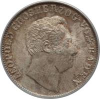 obverse of 1/2 Gulden - Leopold I (1845 - 1852) coin with KM# 221 from German States. Inscription: LEOPOLD GROSHERZOG VON BADEN