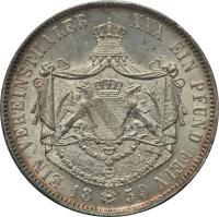 German States coin 1 Vereinsthaler - Friedrich I (1857 - 1865) reverse reverse of 1 Vereinsthaler - Friedrich I (1857 - 1865) coin with KM# 240 from German States. Inscription: EIN VEREINSTHALER XXX EIN PFUND FEIN 1859