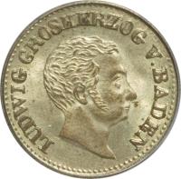 obverse of 3 Kreuzer - Ludwig I (1829 - 1830) coin with KM# 191 from German States. Inscription: LUDWIG GROSHERZOG VON BADEN