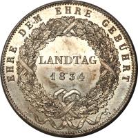 German States coin 1 Conventionsthaler - Ludwig I - Provincial Legislature: Landtag 1834 (1834) reverse reverse of 1 Conventionsthaler - Ludwig I - Provincial Legislature: Landtag 1834 (1834) coin with KM# A765 from German States.